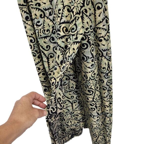 Vtg 80's Dress Midi Sleeveless V-neck Mock Wrap Pinafore Scroll Heart Green Sz S - Picture 5 of 12